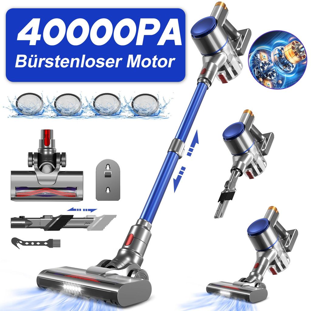 Aspirateur sans fil Portreen, HEPAx4, 40 000 Pa, autonomie Image du produit 