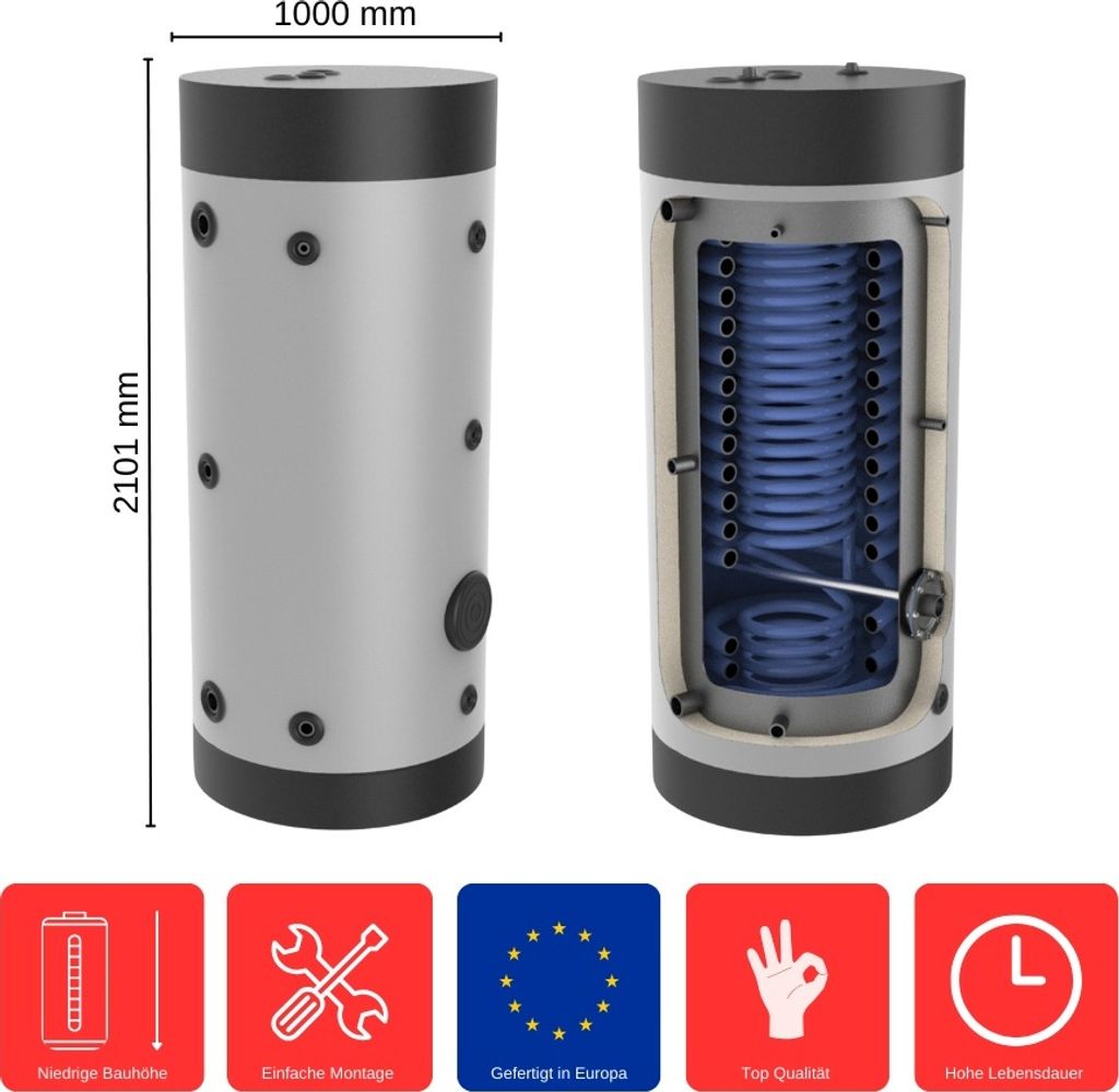 Wärmepumpenspeicher 1000 L WPS-2-1000 Solarspeicher Warmwasserspeicher Boiler