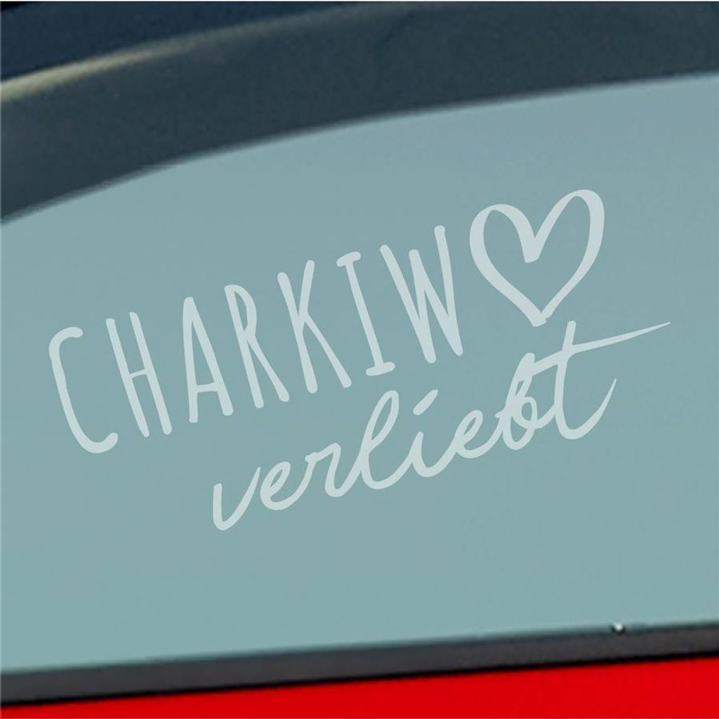 Auto Aufkleber Charkiw verliebt Herz Stadt Heimat Liebe Car 19x8 cm Milchglas Sticker Heckscheibenaufkleber