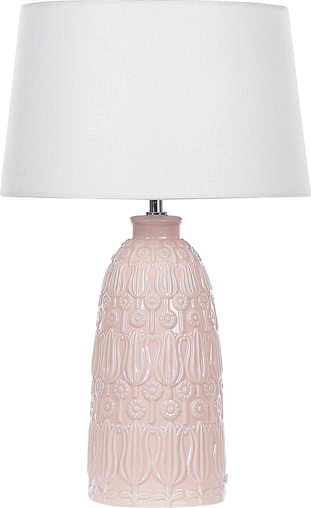 BELIANI Tischlampe mit Keramikfuß Rosa 56 cm Blumenmotiv Produktbild 
