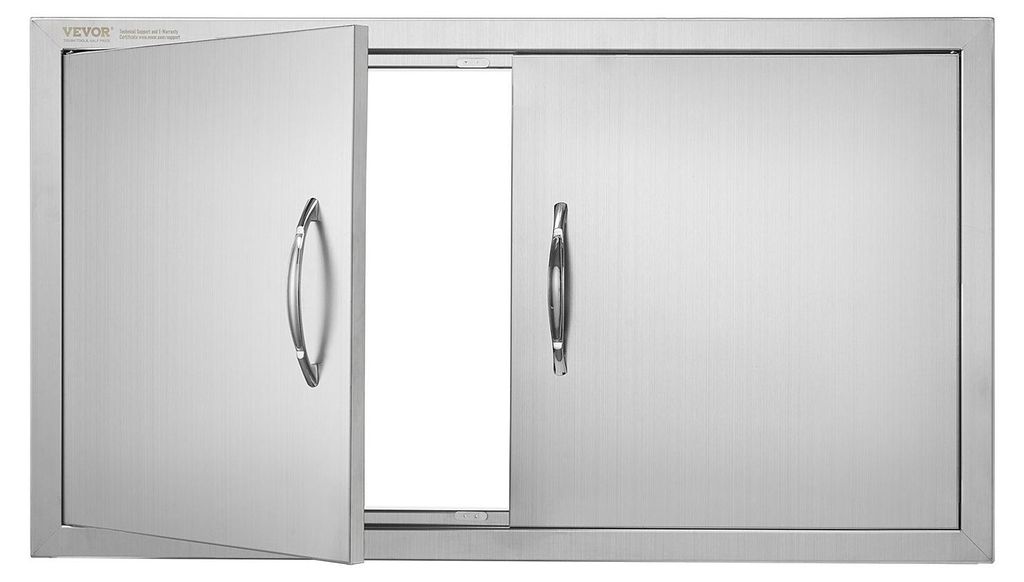 BBQ Access Door, 863x482 mm Double Outdoor Kitchen Door, Stainless Steel Flush Mount Door, Wall Vertical Door with Handles, for BBQ Island, Grillin...