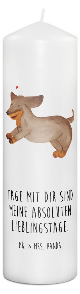 Mr. & Mrs. Panda Kerze Hund Dackel 29 x 8 cm XL - Weiß - Geschenk, Herz, Stumpenkerze, Sprüche, Erinnerungslicht, Blockkerze, Erinnerungskerze, H...