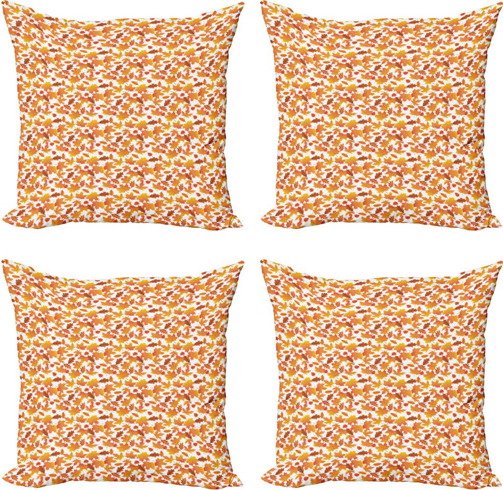 ABAKUHAUS Burnt orange Kissenbezug Set (4 Stück), Verschiedene Herbstblätter, Moderner Doppelseitiger Digitaldruck, 60 cm x 60 cm, Orage Dunkle M...