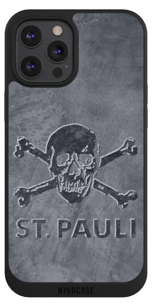 NIVOCASE Handyhülle für Apple iPhone 12 Pro Max Hülle NIVOpure Case Schwarz Beton FC St. Pauli Logo