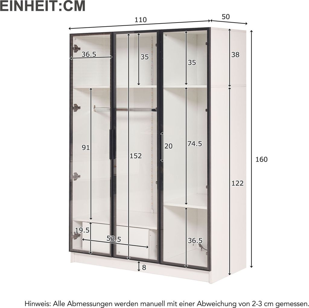 okwish Kleiderschrank mit 3 Glastüren, 1 Schublade und 1 Produktbild 6