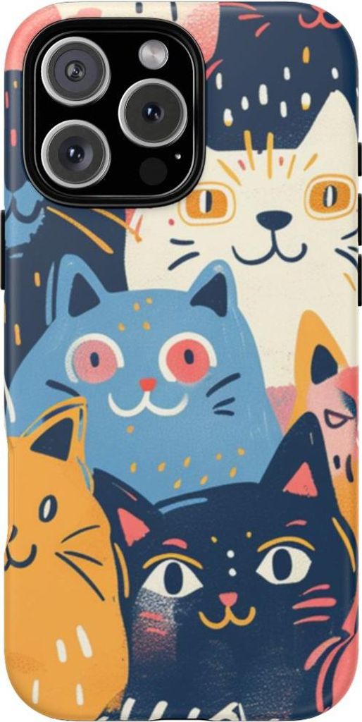 Bunte Katzenmuster-Illustration – Hülle Kompatibel mit iPhone 16 Pro Max