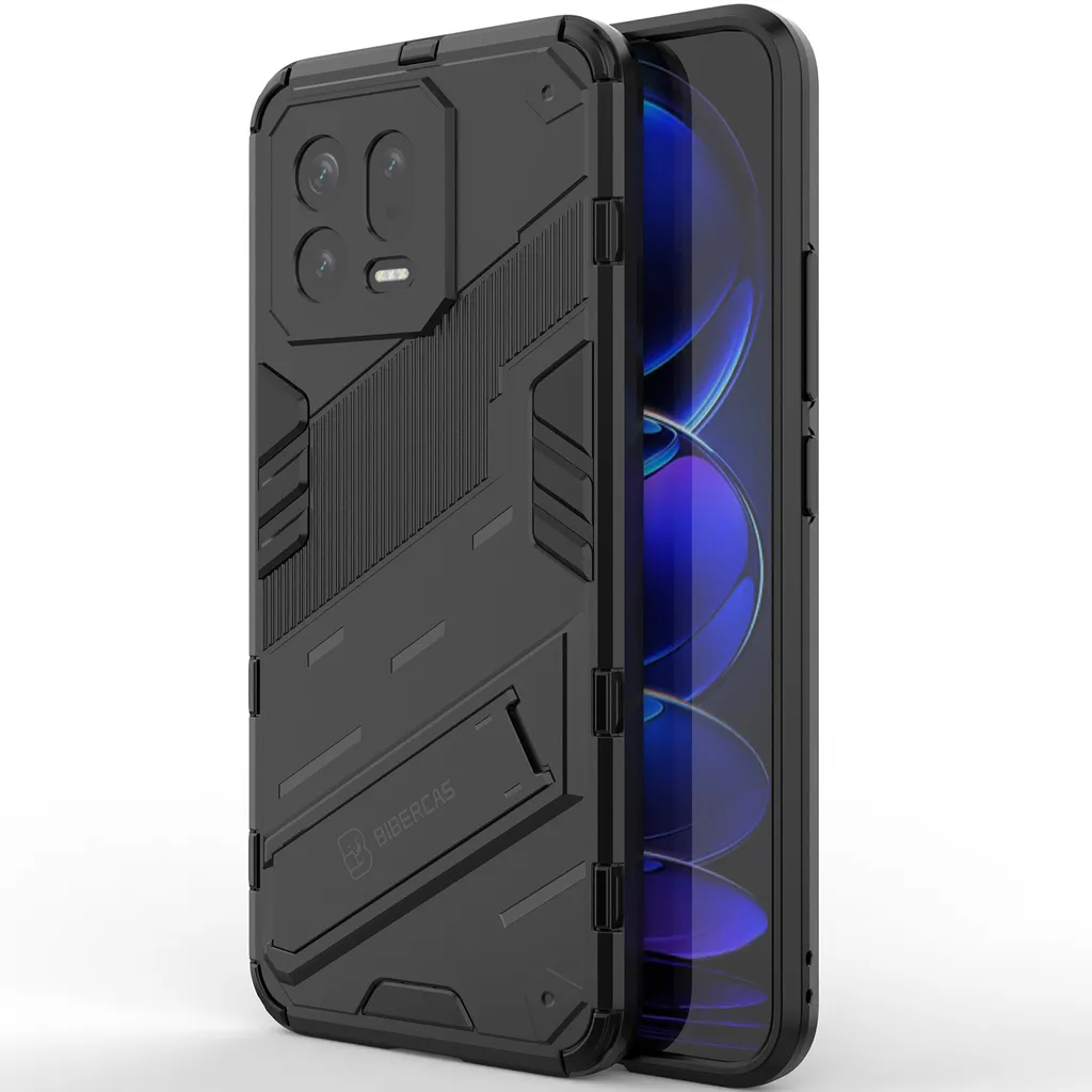 Custodia Protettiva Xiaomi 13 Ibrida - Nera con Supporto Stand - 3