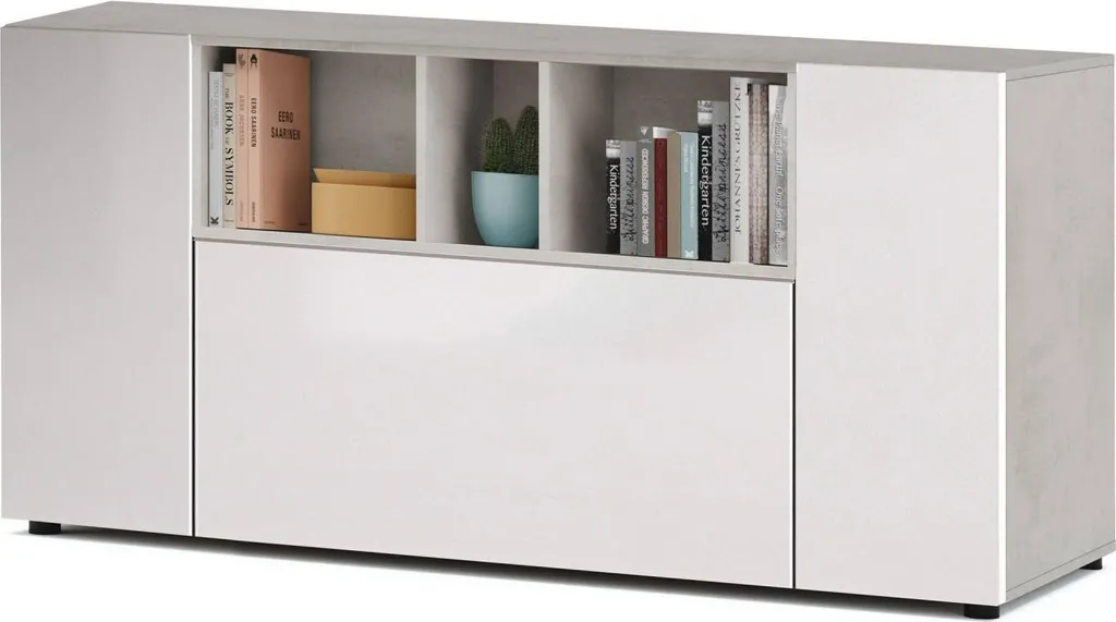 Bahut en bois blanc Crisantemo, meuble de rangement pour vaisselle - 5