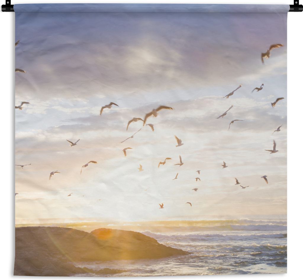 MuchoWow Wandteppich Wandbehang Ruhiges Bild von Vögeln bei Sonnenuntergang 90x90 cm Tapisserie Dekoration Wandtuch - Wandaufhänger