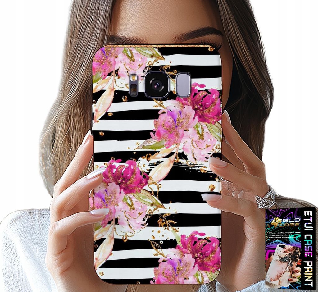 Hülle Für Samsung Galaxy S8 - Floral Mit Schwarz-Weissem Streifenmuster