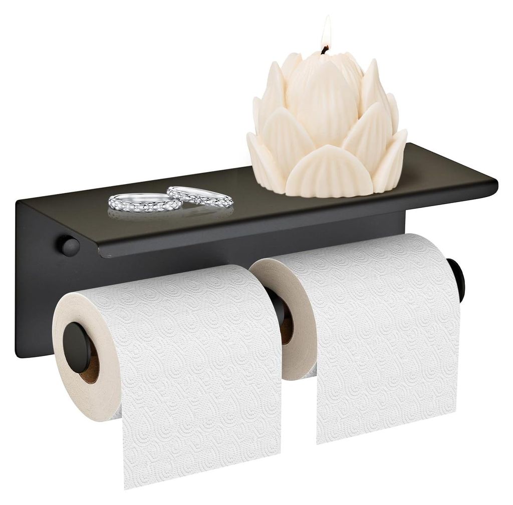 Doppelter Toilettenpapierhalter mit Ablage, schwarz, Edelstahl SUS 304, doppelseitiger Toilettenpapierhalter (schwarz)