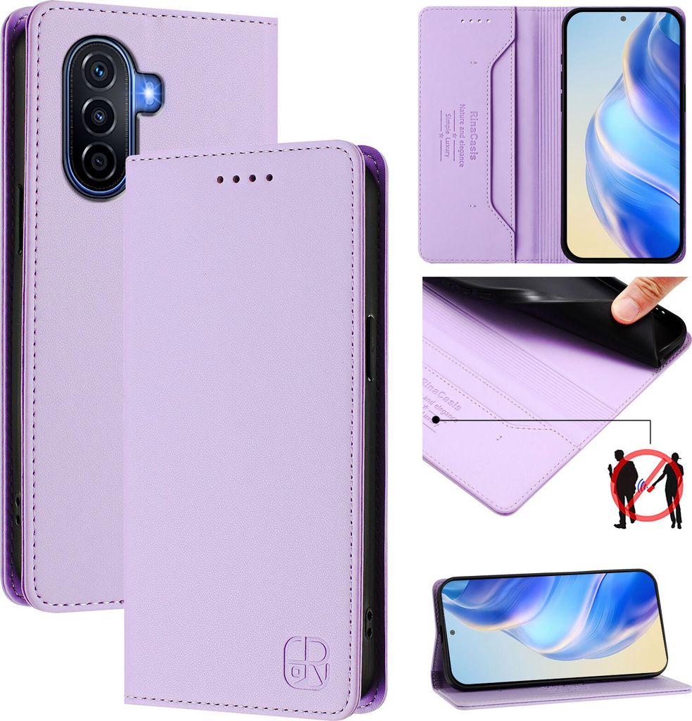 Lederhülle für Huawei Nova Y70 Plus Hülle Flip Brieftasche Kartenfächern Ständer Schutzhülle Violett