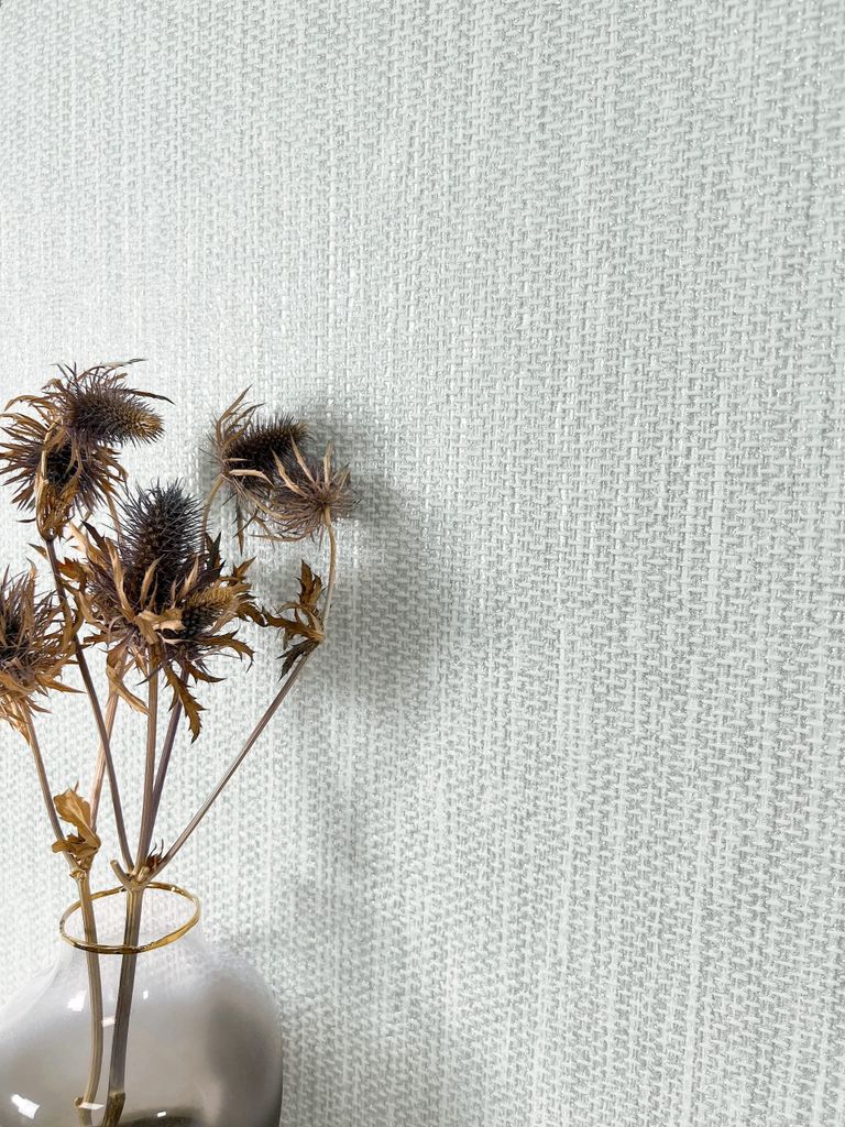 NEWROOM Tapete Grau Vliestapete Stoff - Unitapete Uni Silber Weiß Glitzer Struktur Textil-Optik Modern Struktur
