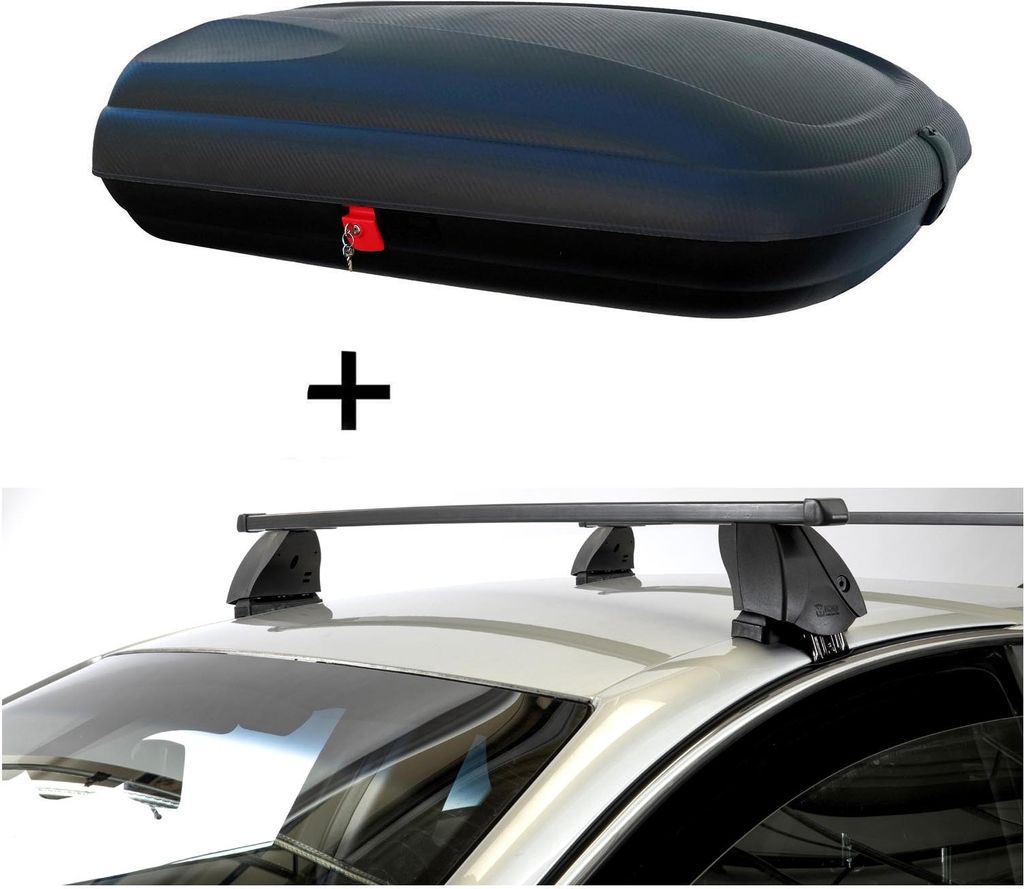 Dachbox VDPBA320 320 Liter carbonlook abschließbar + Dachträger K1 MEDIUM kompatibel mit für Ford Focus I (5Türer) 98-04