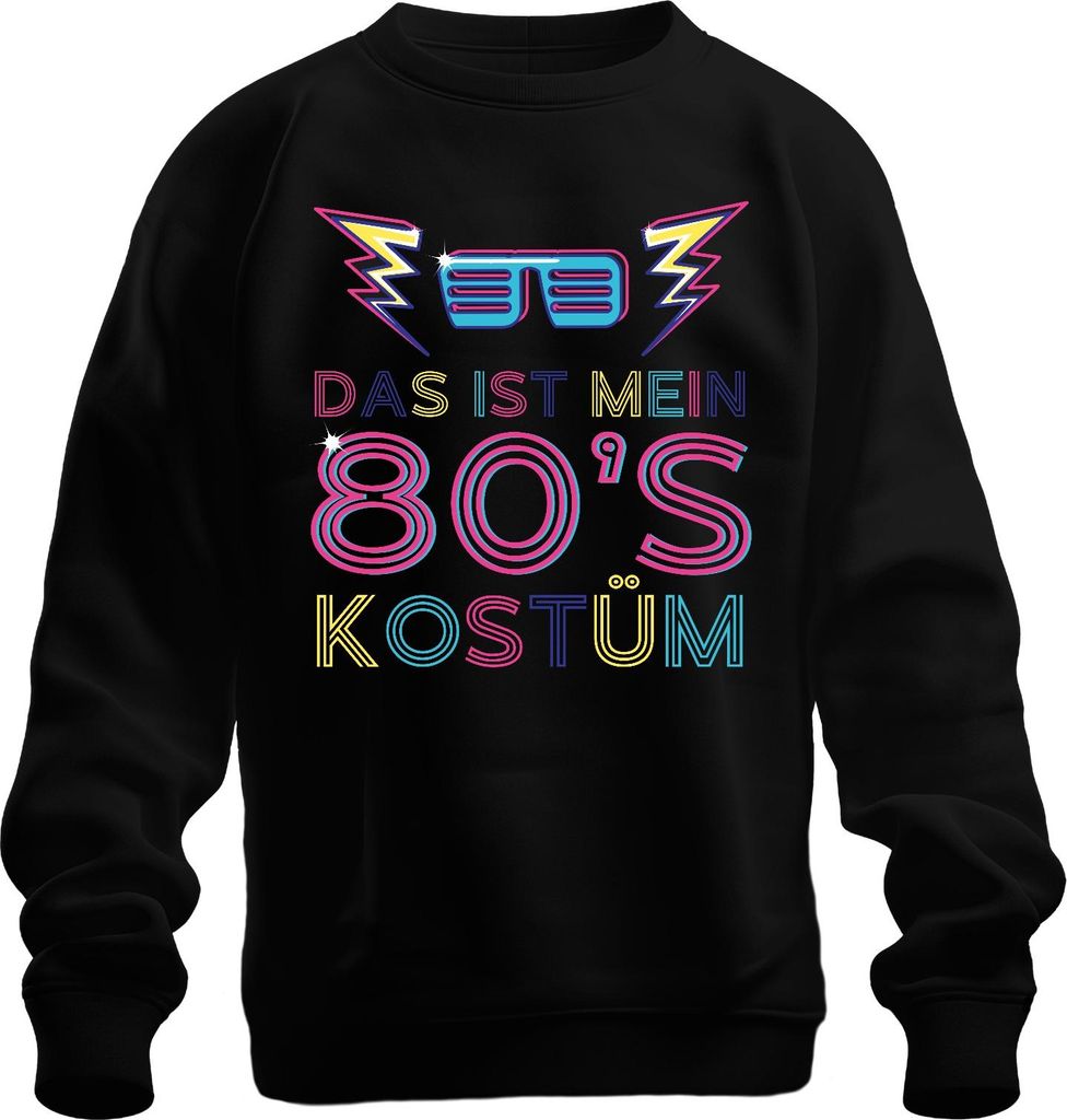 MEIN 80'S KOSTÜM 80er Jahre Retro Neon Party Karneval Brille Uni Sweatshirt Pullover, Schwarz, XXL