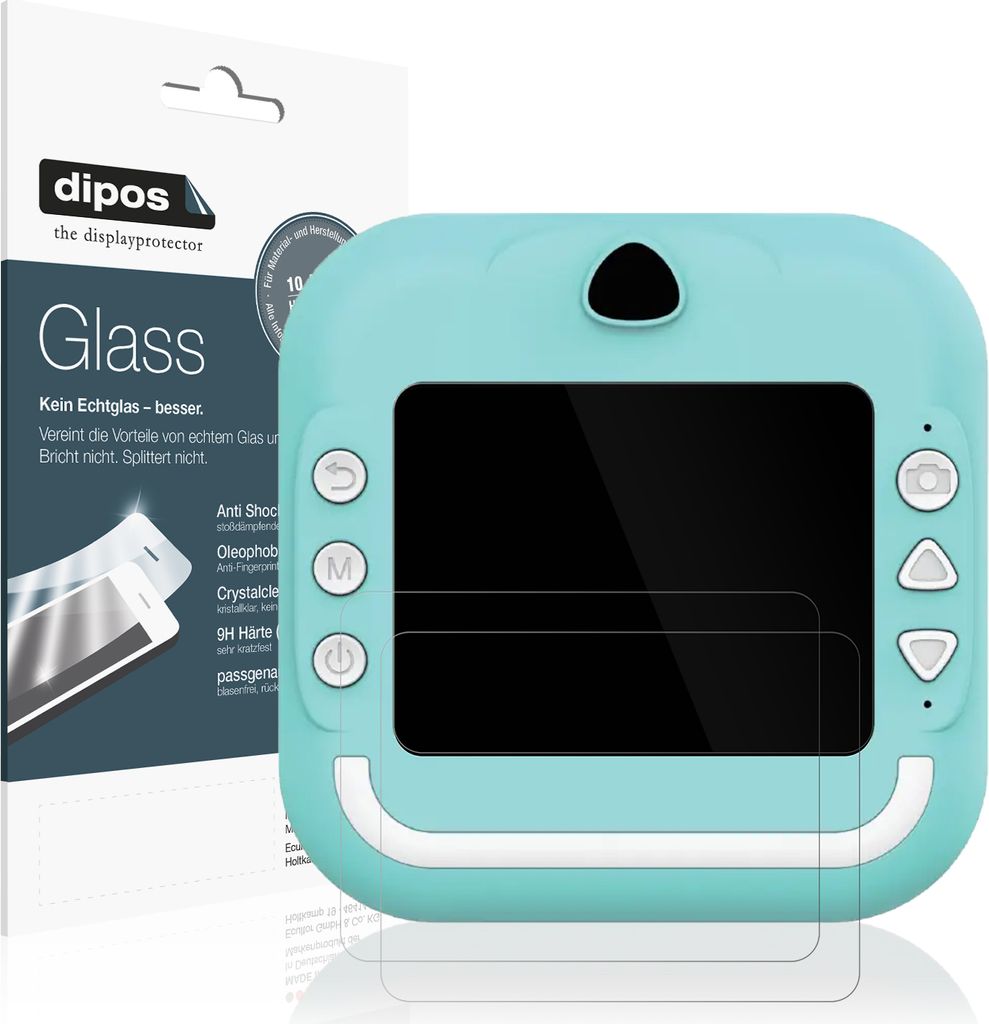 2x Schutzfolie für Zounin Q5 Kinder Sofortbild-Kamera - Anti-Shock 9H Folie dipos Glass Kunststoffglas