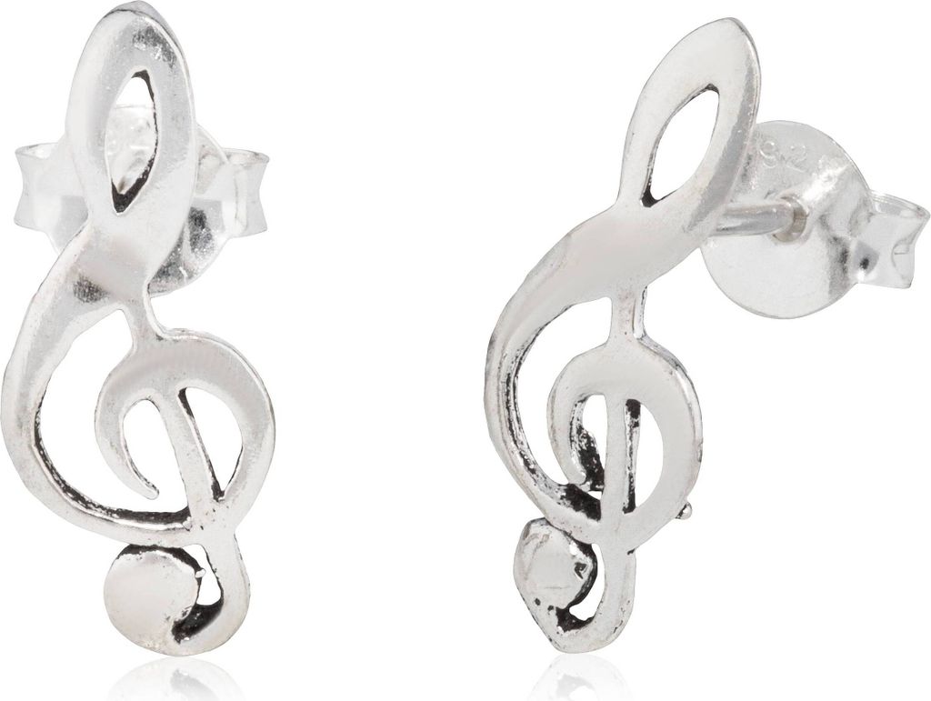 Paar Notenschlüssel Ohrstecker 925 Silber Musik Ohrringe 17mm Ohrschmuck