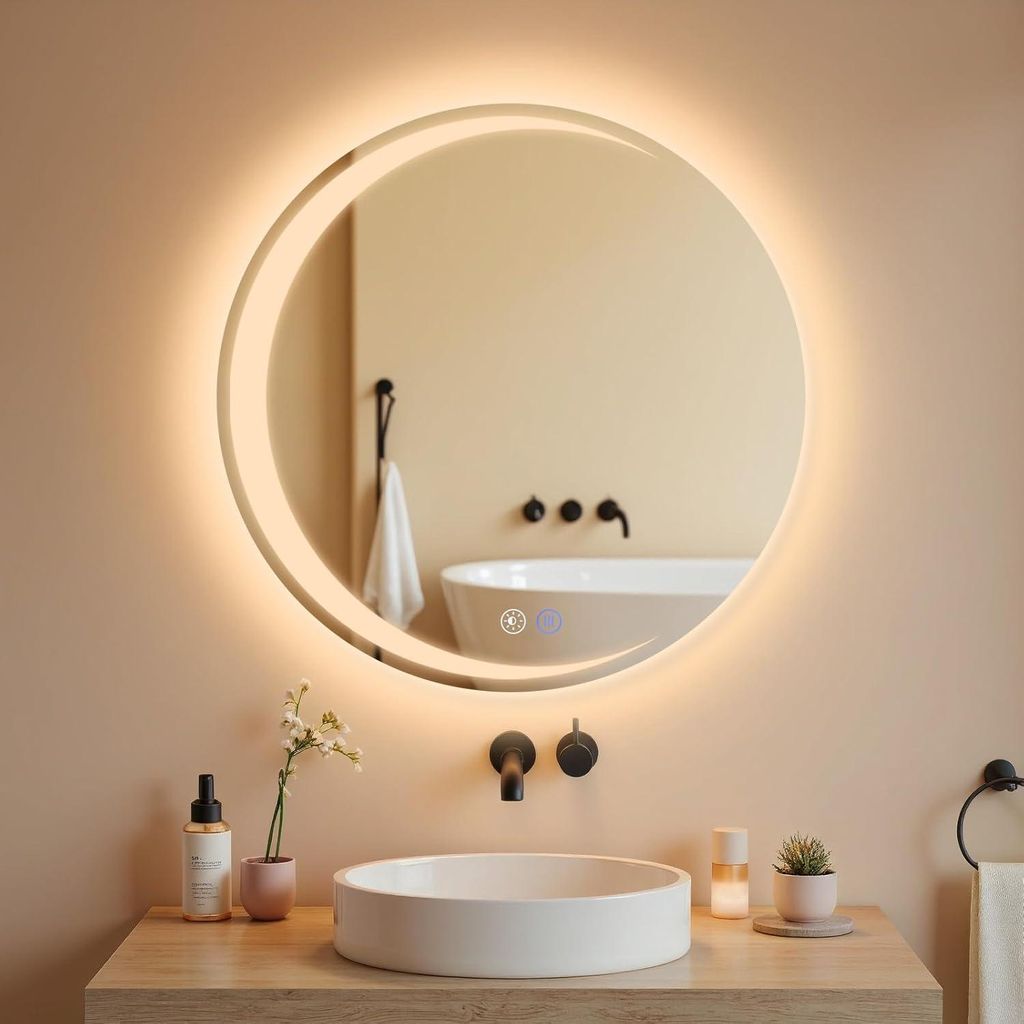 ZMH Spiegel mit Beleuchtung spiegel Wandspiegel Rund 60cm LED IP44 Runder spiegel mit Touch Schalter und Entfogger Funktion Spiegel mit Licht Dimmb...