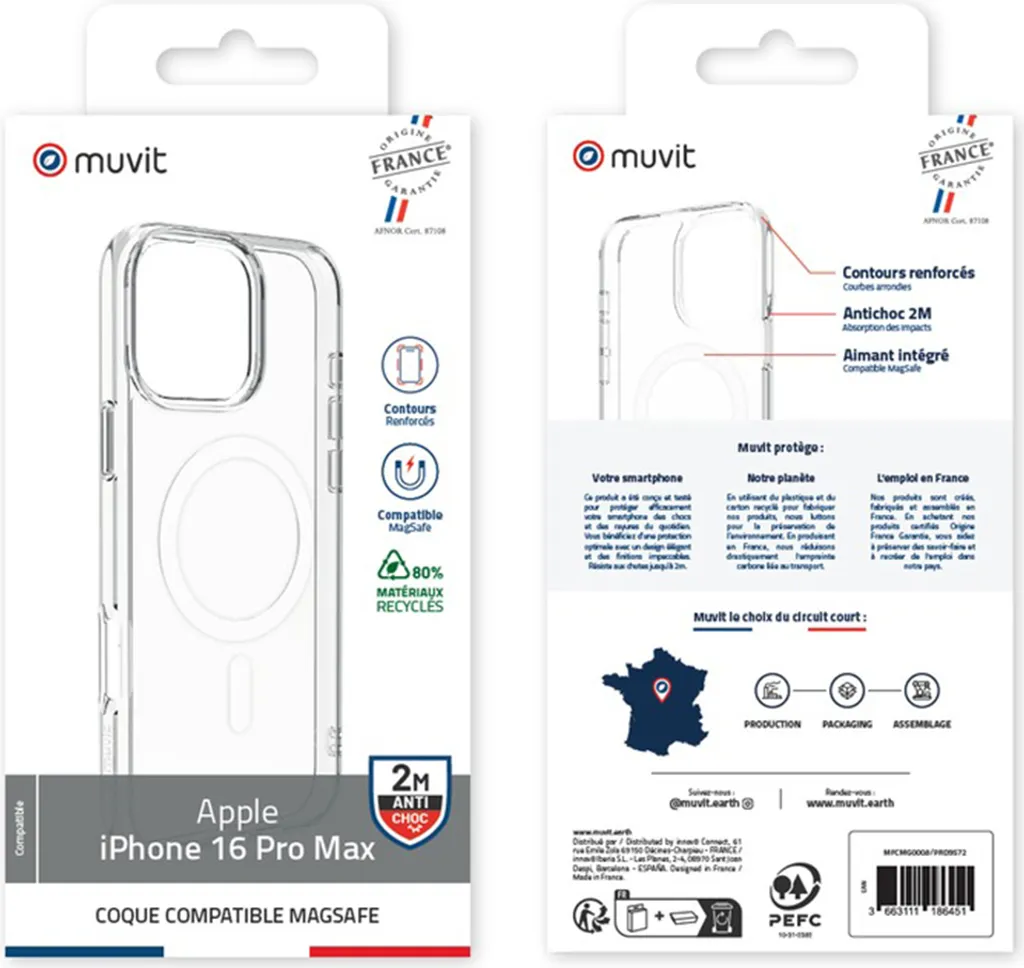 Coque Antichoc iPhone 16 Pro Max MagSafe 2M Muvit Transparente OFG