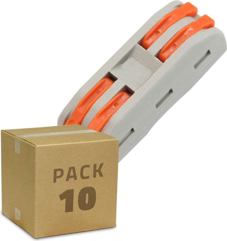 10 Pack Schnellverbinder 2 Eingänge und 2 Ausgänge SPL-2 für Elektrokabel von 0,08–4 mm² Grau