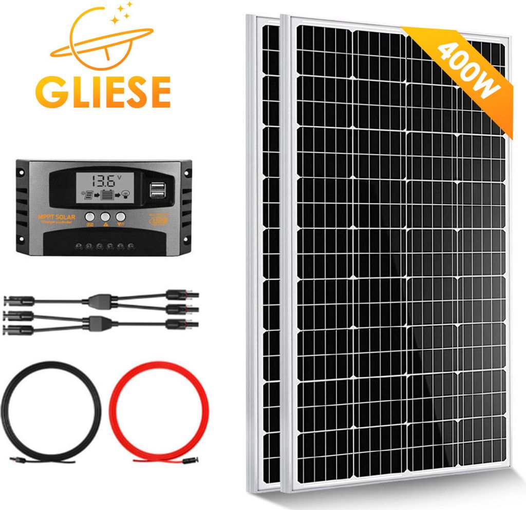 400W Solarpanel Solarmodul Balkon 12V Monokristallin Solar Photovoltaik Module Solar Komplettsystem für RV Camping Haus