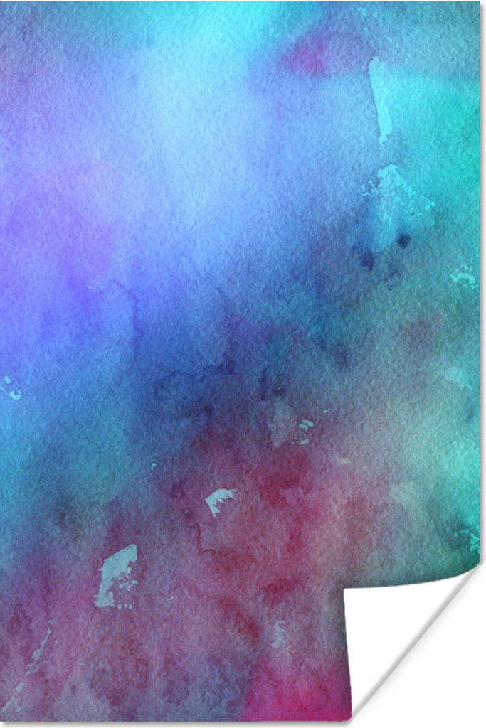 MuchoWow Poster Aquarell - Blau - Rot - Grün 60x90 cm - Wanddekoration