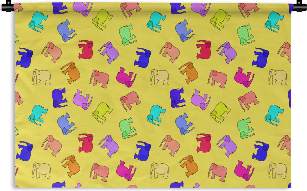 MuchoWow Wandteppich Wandbehang Elefant - Gelb - Muster 150x100 cm Tapisserie Dekoration Wandtuch - Waschbar - Tapisserien - Wand-Decke