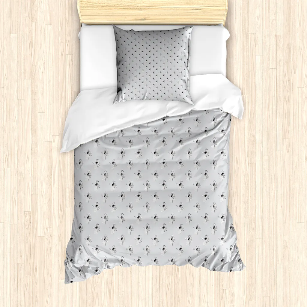 ABAKUHAUS Set copripiumino per letto singolo, Romantico Monochrome Roses, Antiacaro Adatto a chi soffre di allergie con federa, 135 cm x 200 cm - 80 x 80 cm, Pale Taupe Coke grigio