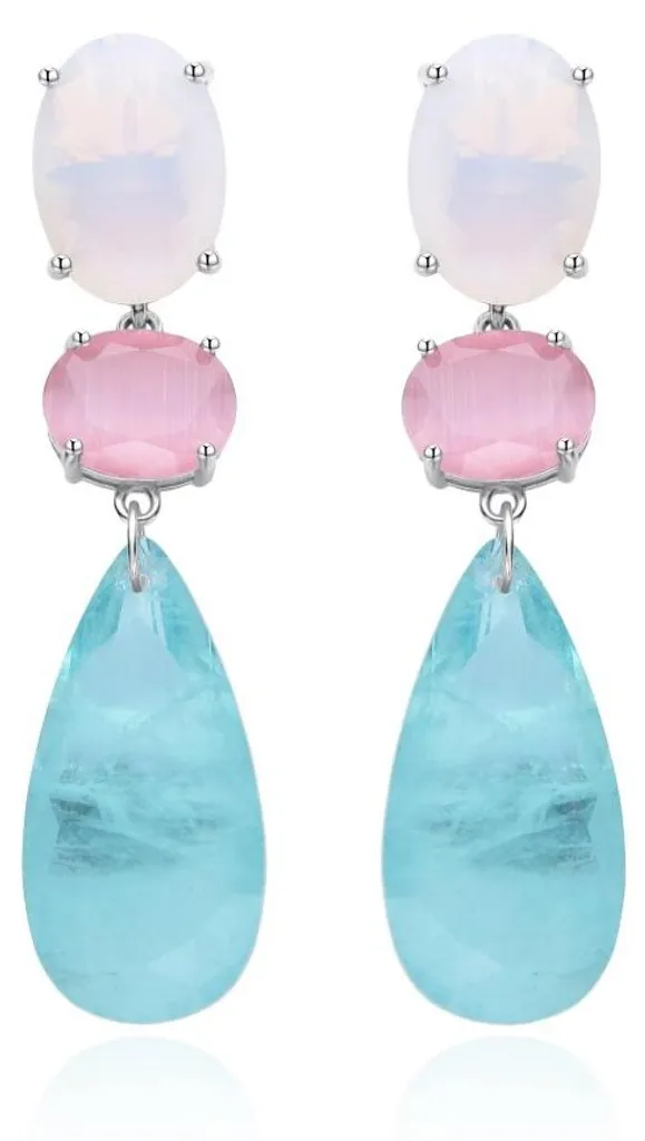 Boucles d'oreilles en argent rhodié et verre coloré de 5cm de long
