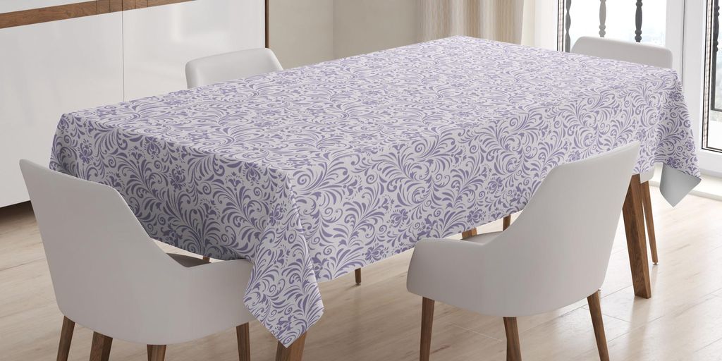 ABAKUHAUS Blumen Tischdecke, Muster mit abstrakten Blumen in Pastellfarben Curly Weinlese-Laub, 140 x 170 cm, Pale Mauve und Lavendel