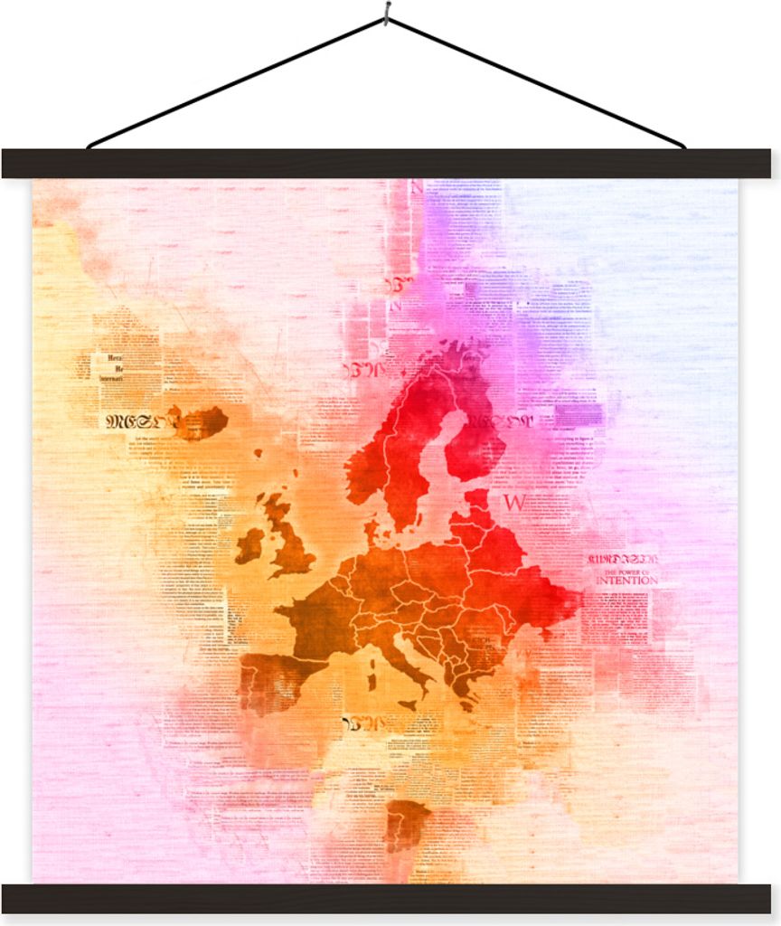 MuchoWow Textilposter Karte - Europa - Farben 120x120 cm mit schwarzem Rahmen - Aufhängungsset