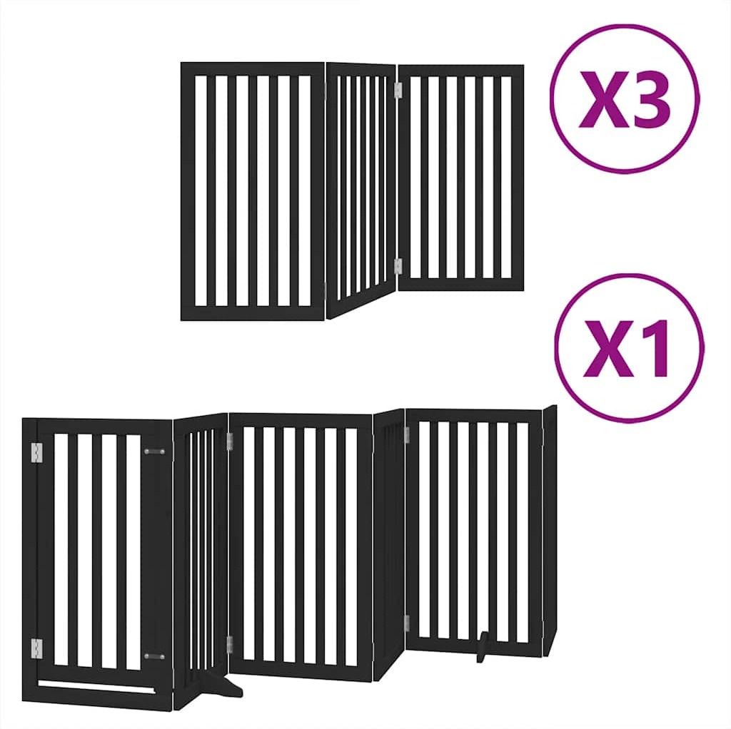 vidaXL 15-tlg. Hundetor mit Tür Faltbar Schwarz 750 cm Pappelholz