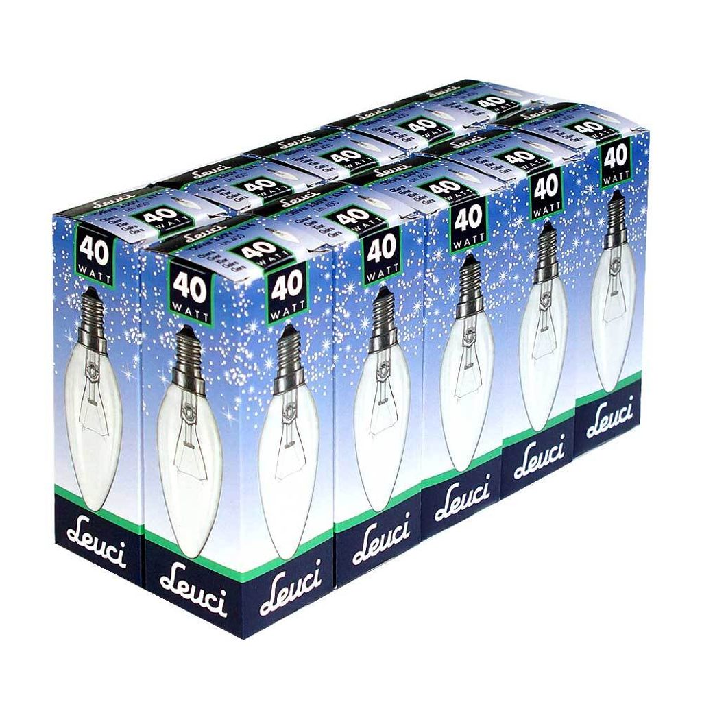 10 x Leuci Glühbirne Kerze 40W E14 klar Glühlampe 40 Watt Produktbild 