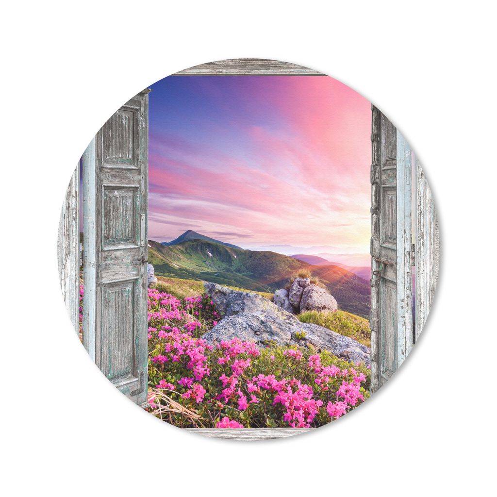 MuchoWow Mauspad Mousepad Berge - Landschaft - Aussicht - Blumen 40x40 cm - Mousepads - Maus Mat - Pad - Mausunterlage - Schreibtisch Accessoires