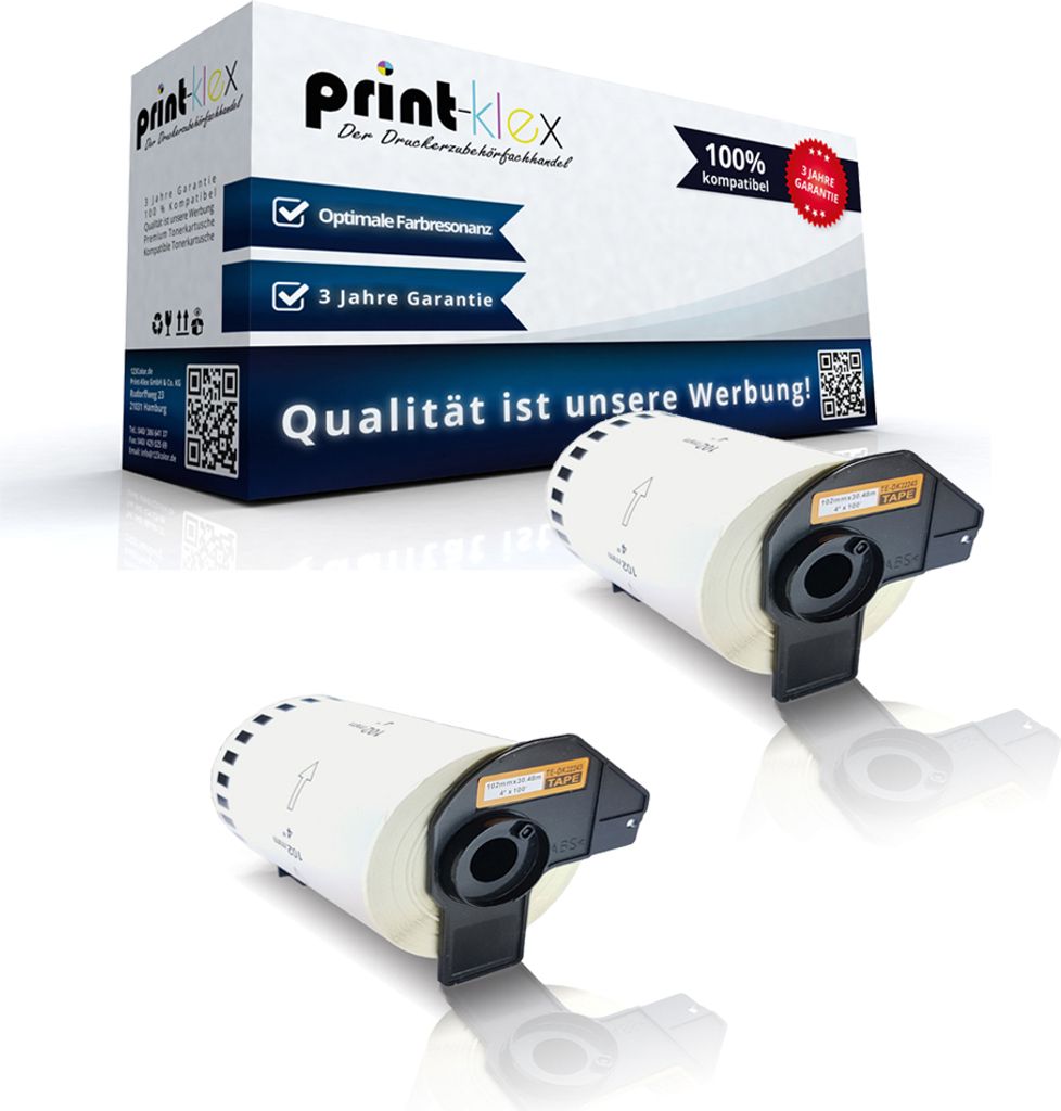 Print-Klex 2x Kompatible Etiketten-Rollen kompatibel mit Brother P-Touch DK-22243 QL1000Series QL1050 QL1050N QL1060N DK22243 12 mm 200 Etiketten 1...