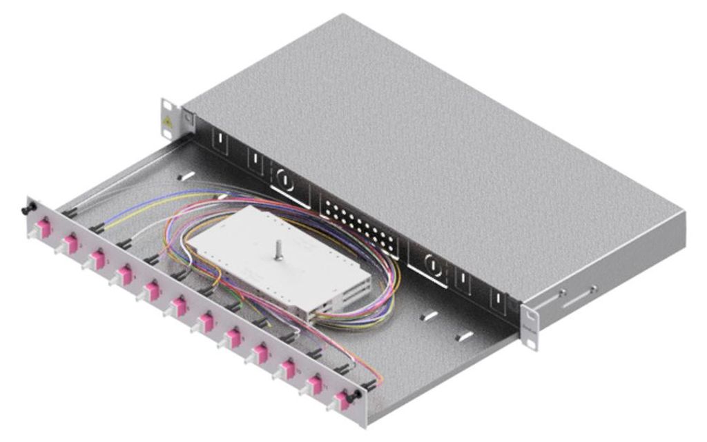 EasyLan LWL-Spleißbox Grade C 19-Zoll 1HE, 12 Ports, 12x LC-Duplex, OM4