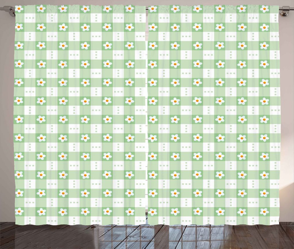 ABAKUHAUS Minzgrün Rustikaler Gardine, Daisy Blütenblätter, Schlafzimmer Kräuselband Vorhang mit Schlaufen und Haken, 280 x 175 cm, Mintgrün