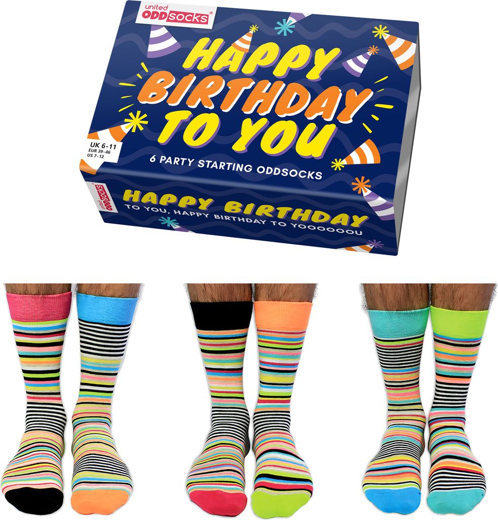 Happy Birthday Geburtstag Oddsocks Socken in 39-46 im 6er Produktbild 