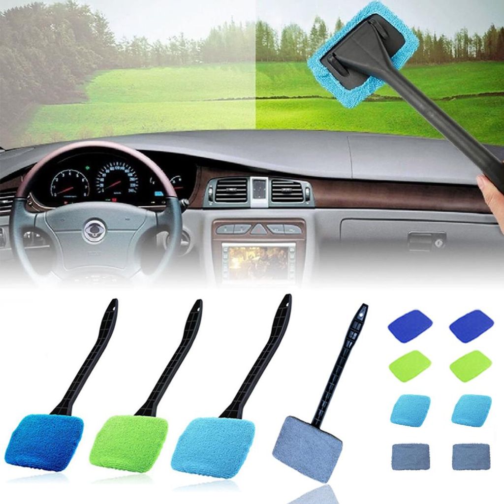 STILVORA Autowaschbürsten mit Griff 4 Bürsten + 8 Ersatzlappen, Auto Reinigung Bürsten Set für Felgen, Lack & Scheibenpflege Zuhause