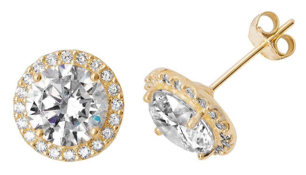 Exquisite 9 Karat (375) Gold Damen - Paar Ohrstecker mit Zirkonia - 10mm*10mm; TRS27136