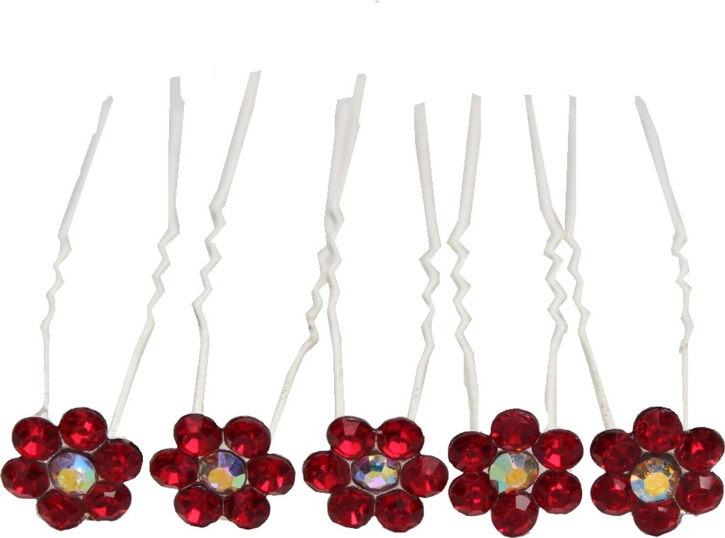 5 Haarnadeln mit Strass Blüten Design in diversen Farben rot