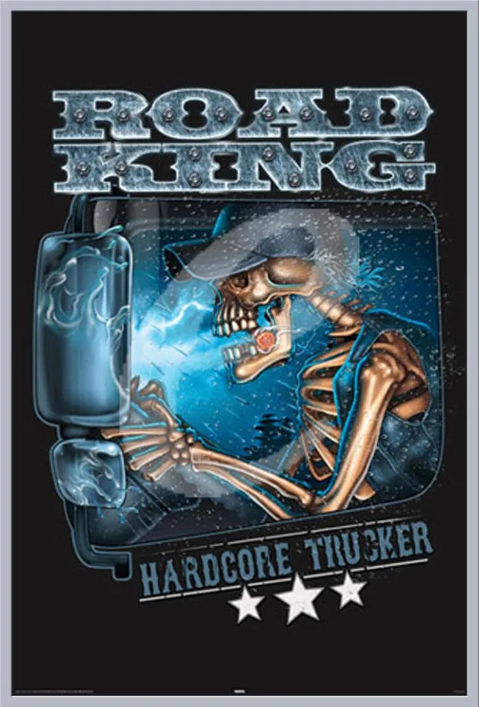 Poster Encadré Hardcore Trucker Road King, Cadre Argent Shinsuke et Vitre