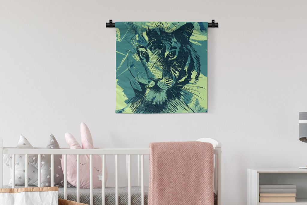 MuchoWow Wandteppich Wandbehang Tiger - Grün - Abstrakt 60x60 cm Tapisserie Dekoration Wandtuch - Dekorationen - Wand Decke