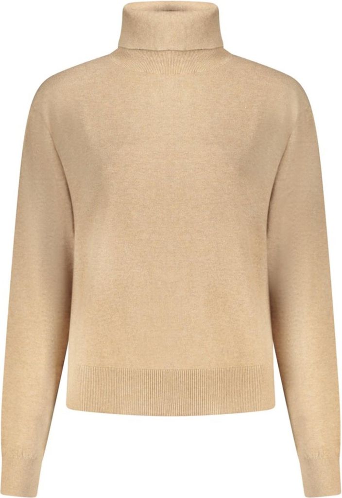 Beiger Damenpullover mit Stehkragen und Logo-Stickerei entdecken