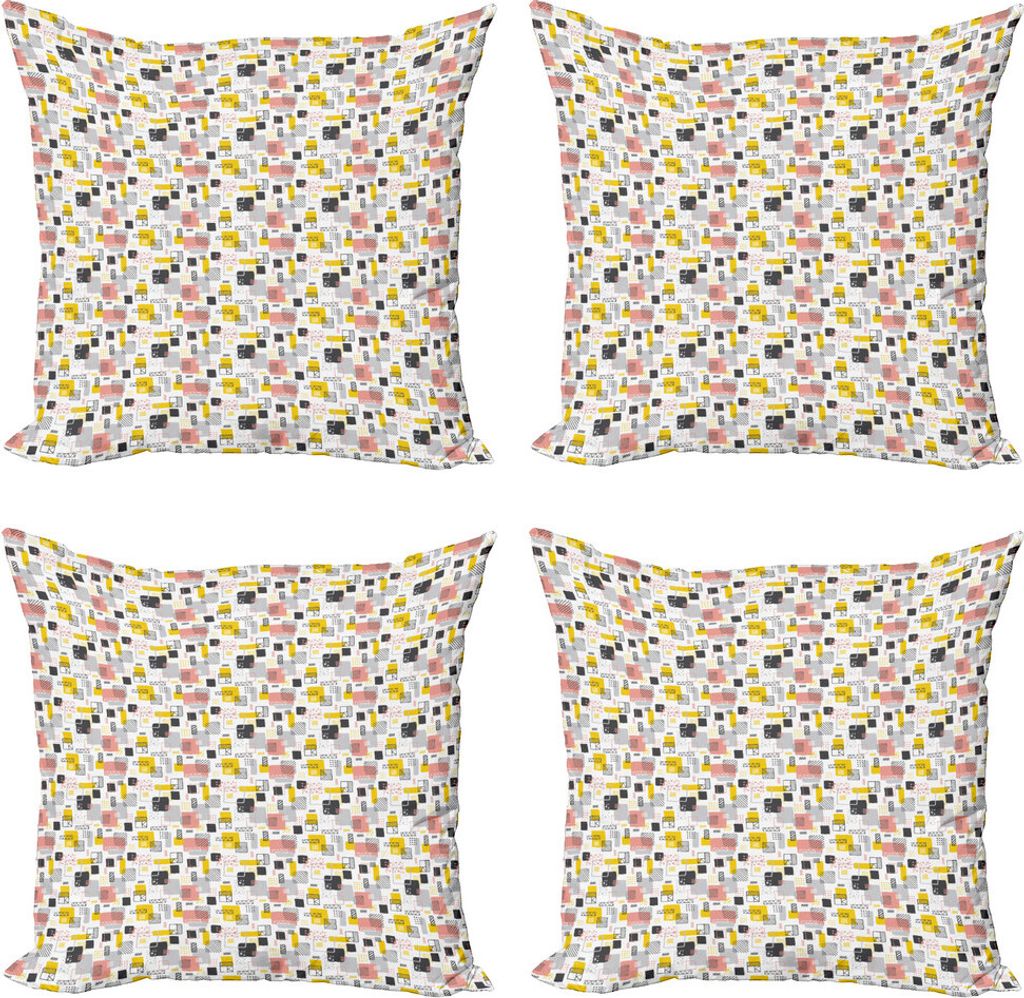 ABAKUHAUS Shapes Kissenbezug Set (4 Stück), Scrapbook Geometric Squares, Moderner Doppelseitiger Digitaldruck, 40 cm x 40 cm, Coral Erde Gelb