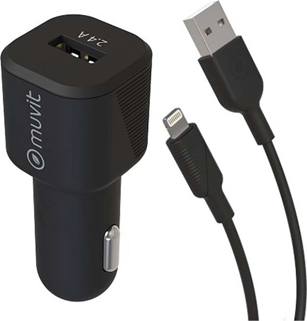 Muvit, Kfz-Ladegerät 12W 2,4A mit Lightning-zu-USB-Kabel 1,2m, Schwarz
