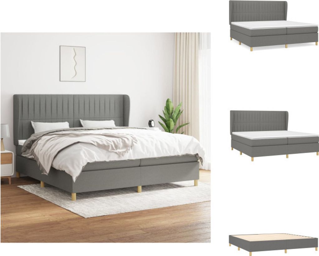 vidaXL Boxspringbett mit Matratze Dunkelgrau 200x200 cm Stoff - Betten & Bettgestelle