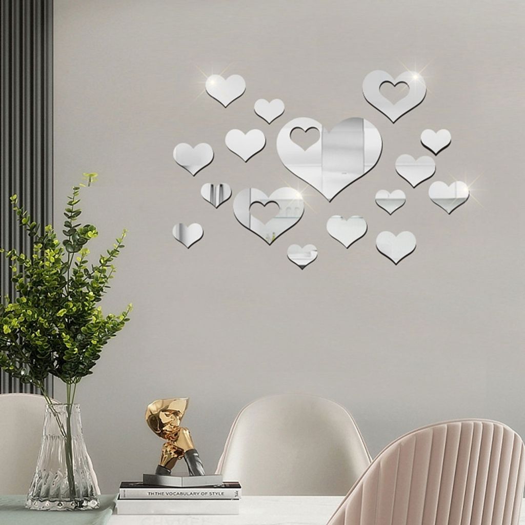 6 Stück Spiegel Wandaufkleber Silber selbstklebend Wandspiegel Wellenform  DIY Aufkleber Styling Spiegel für Dekoration Büro Zuhause