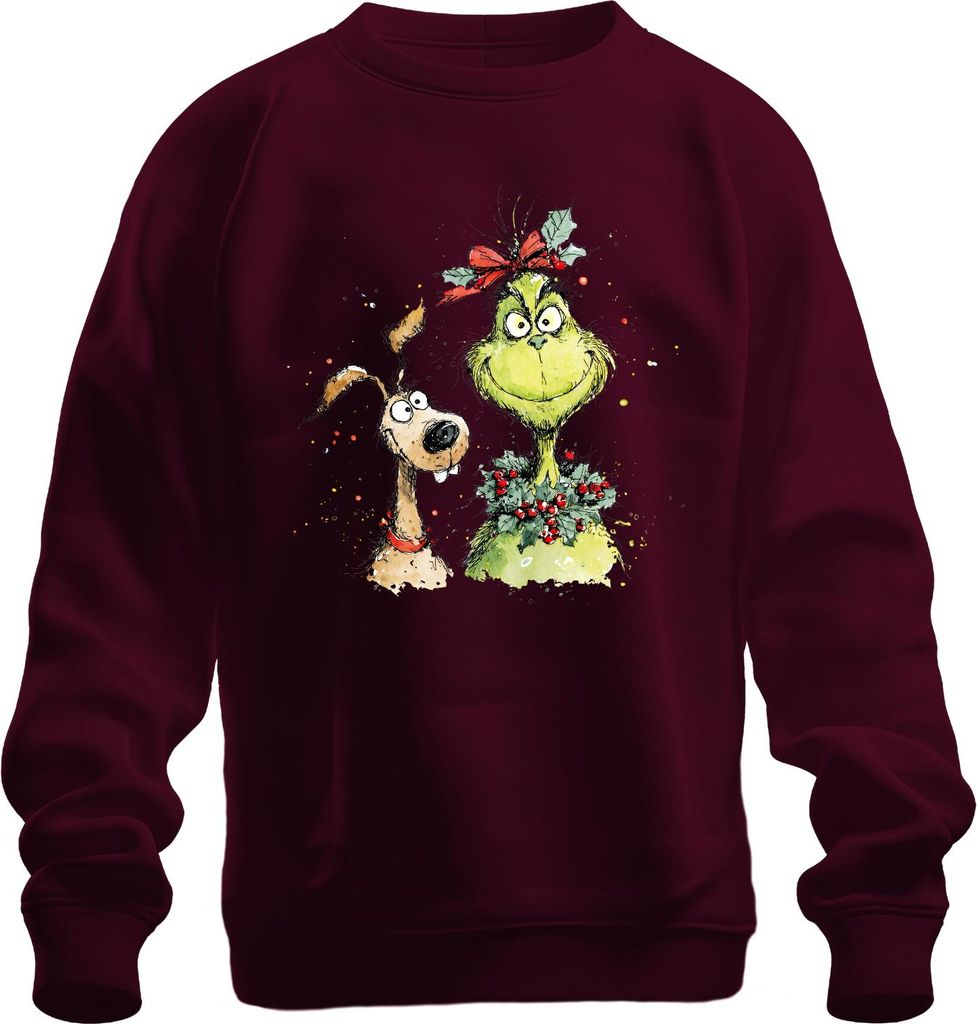 Grinch Weihnachtskranz Schleife mit Hund lustig Weihnachten Uni Sweatshirt Pullover, Burgundy, XXL