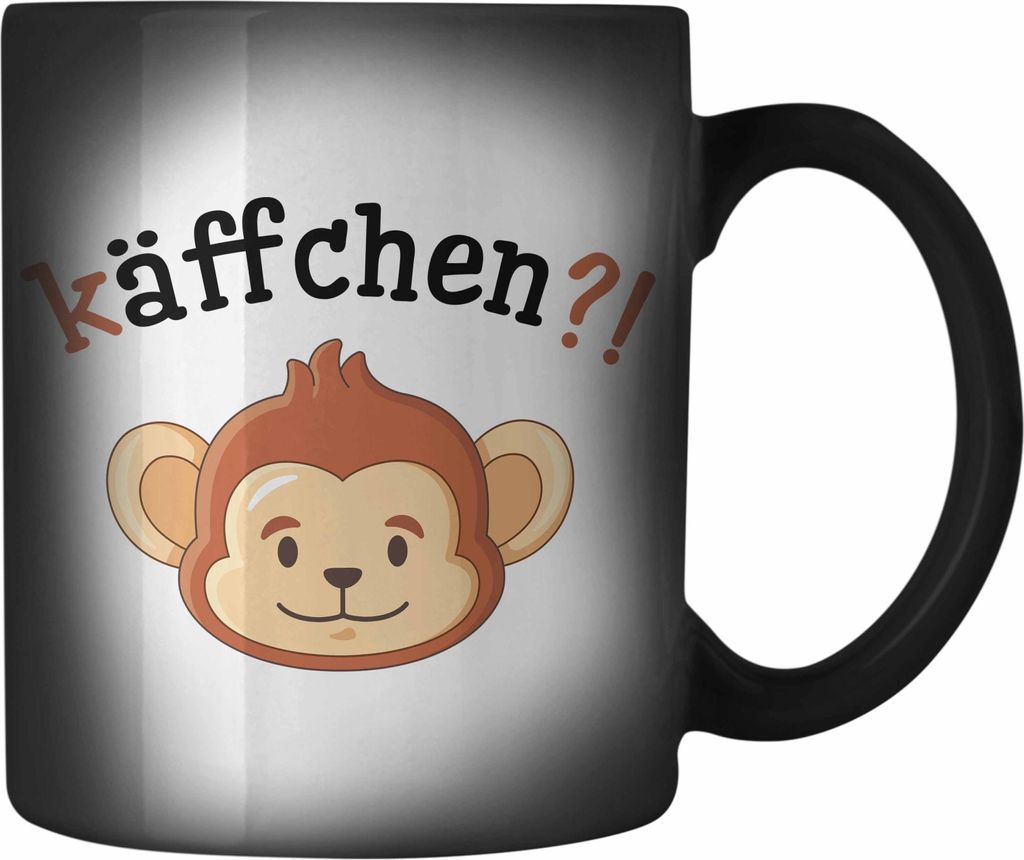 Trendation - Käffchen Farbwechsel Zauber-Tasse Geschenk Lustige Karabiner Farbwechsel Zauber-Tasse Edelstahl mit Sprüchen Affe Grafik Büro Arbei...